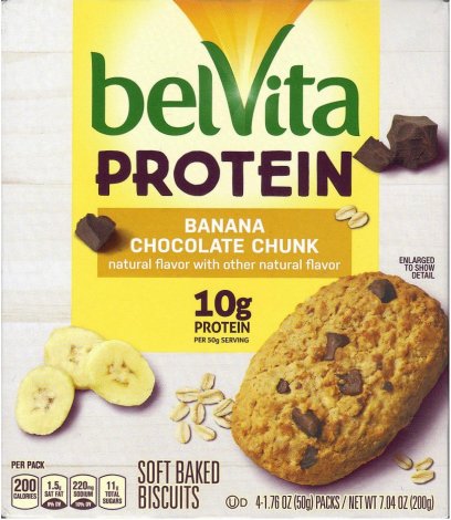 (image for) BELVITA PROTEIN BANANA CHOCOLATE CHUNK SOFT BAKED BISCUITS