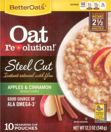 (image for) BETTER OAT STEEL CUT OATMEAL WITH FLAX APPLES & CINNAMON