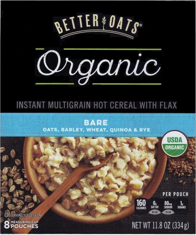 (image for) BETTER OATS ORGANIC BARE INSTANT MULTIGRAIN HOT CEREAL WITH FLAX