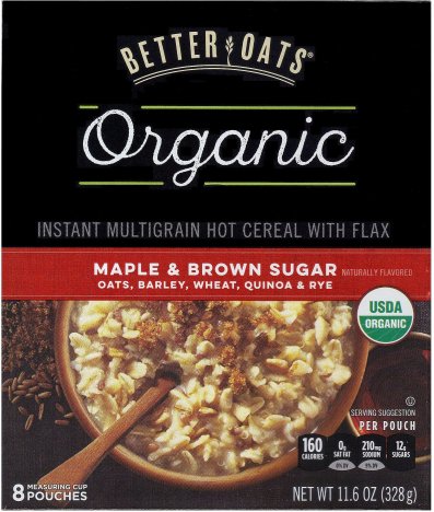 (image for) BETTER OATS ORGANIC MULTIGRAIN CEREAL FLAX MAPLE & BROWN SUGAR