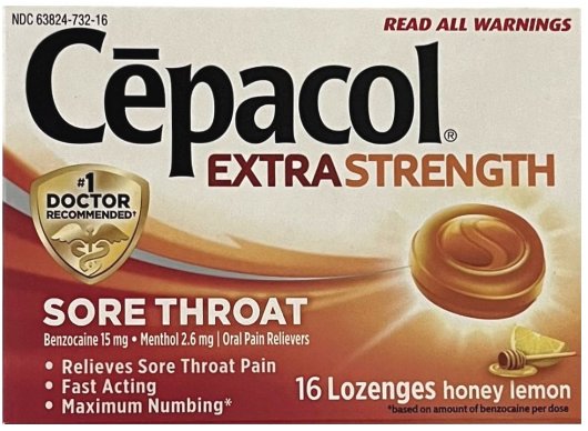 (image for) CEPACOL EXTRA STRENGTH SORE THROAT LOZENGES HONEY LEMON