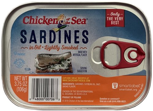 (image for) CHICKEN OF THE SEA SARDINES IN OIL LIGHTLY SMOKED