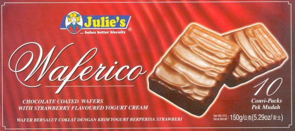 (image for) JULIE'S CHOCOLATE COATED WAFERS WITH STRAWBERRY CREAM FILLING