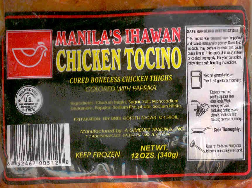 (image for) MANILA'S IHAWAN CHICKEN TOCINO CURED BONELESS CHICKEN THIGHS