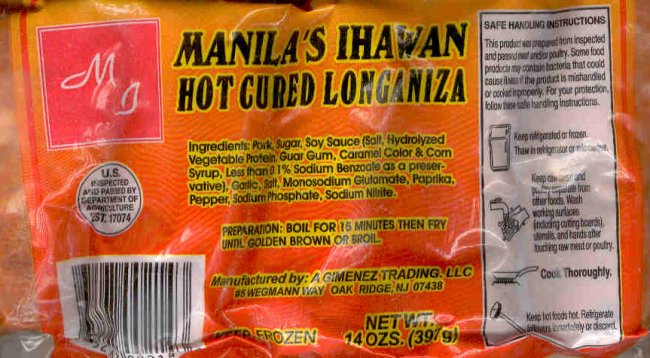 (image for) MANILA'S IHAWAN PORK HOT CURED LONGANIZA