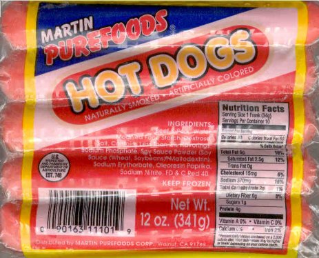 (image for) MARTIN PUREFOODS HOT DOGS NATURALLY SMOKED