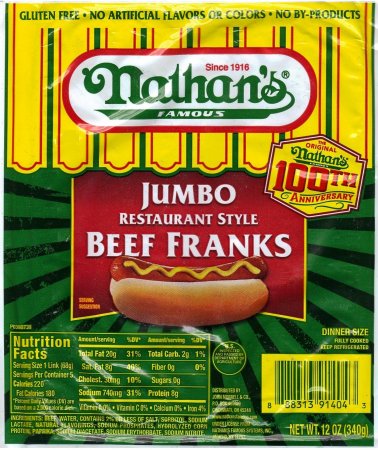 (image for) NATHAN'S FAMOUS JUMBO RESTAURANT STYLE BEEF FRANKS