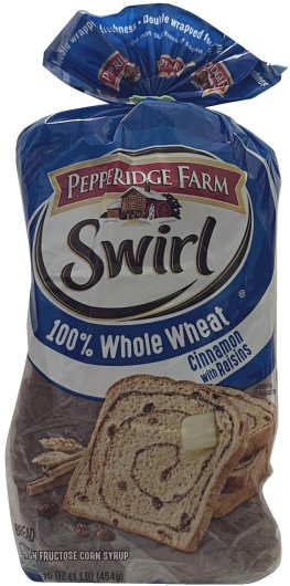 (image for) PEPPERIDGE FARM SWIRL 100% WHOLE WHEAT CINNAMON WITH RAISINS BREAD