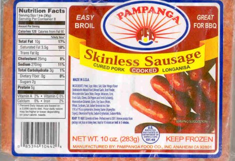 (image for) PAMPANGA SKINLESS SAUSAGE CURED PORK COOKED LONGANISA