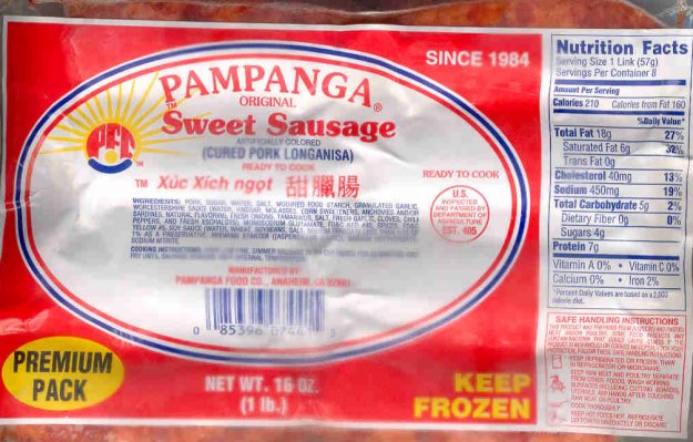 (image for) PAMPANGA SWEET SAUSAGE CURED PORK LONGANISA