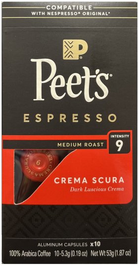 (image for) PEET'S ESPRESSO CREMA SCURA COFFEE MEDIUM ROAST INTENSITY 9 CAPSULES