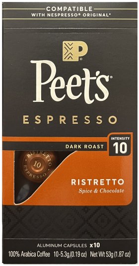 (image for) PEET'S ESPRESSO RISTRETTO COFFEE DARK ROAST INTENSITY 10 CAPSULES
