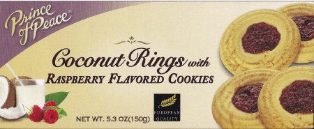 (image for) PRINCE OF PEACE COCONUT RINGS WITH RASBERRY FLAVORED C0OKIES