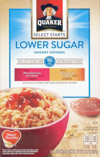 (image for) QUAKER LOWER SUGAR INSTANT OATMEAL STRAWBERRIES & PEACHES CREAM