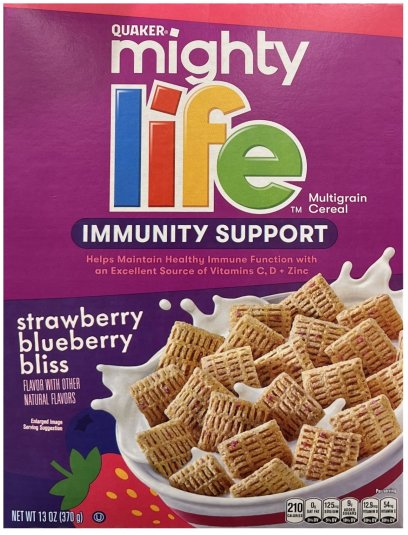 (image for) QUAKER MIGHTY LIFE MULTIGRAIN CEREAL STRAWBERRY BLUEBERRY BLISS