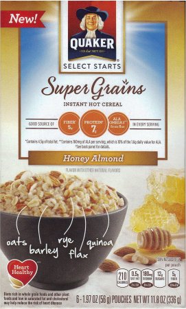 (image for) QUAKER SUPER GRAINS HONEY ALMOND INSTANT HOT CEREAL