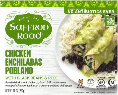 (image for) SAFFRON ROAD CHICKEN ENCHILADAS POBLANO WITH BLACK BEANS & RICE