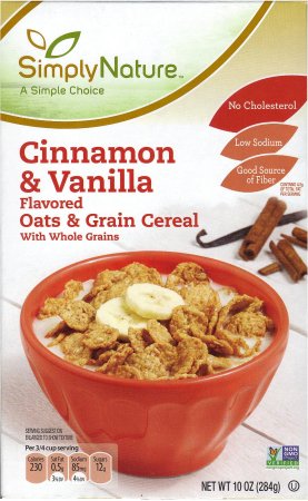 (image for) SIMPLY NATURE CINNAMON & VANILLA FLAVORED OATS & GRAIN CEREAL