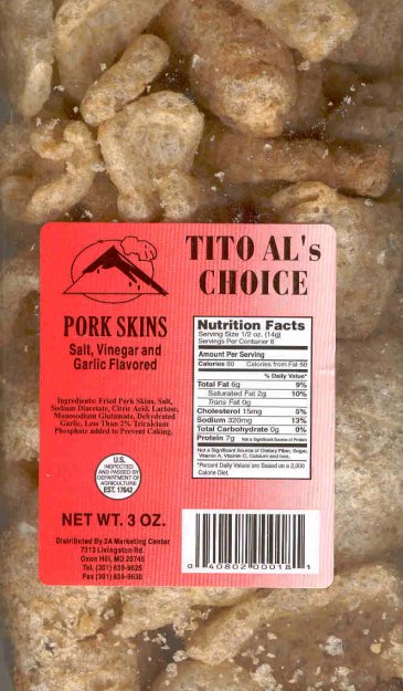 (image for) TITTO AL'S PORK SKINS SALT, VINEGAR AND GARLIC FLAVORED