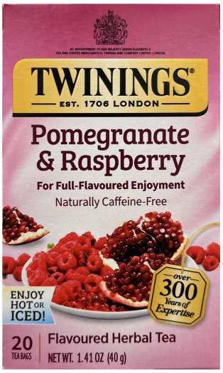 (image for) TWININGS POMEGRANATE & RASPBERRY HERBAL TEA